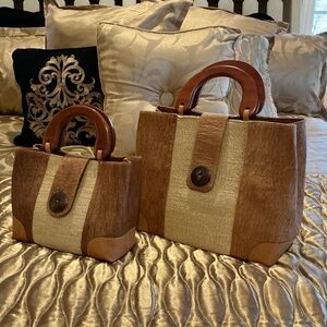 Large and Small Lookalike HandmadeTotes Straw Type Fabric with Magnetic Closures